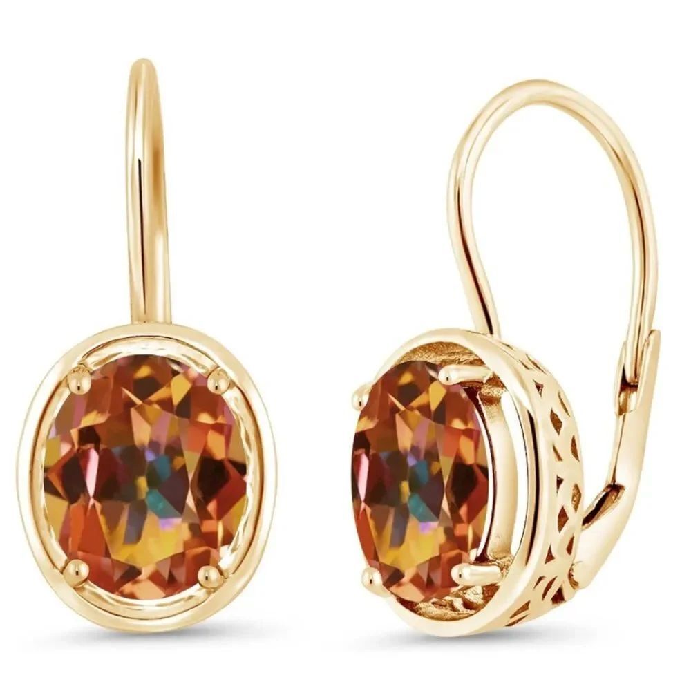 18K Yellow Gold 925 with 3.60 Cttw Ecstasy Mystic Topaz Oval Leverback Earrings